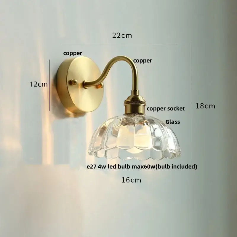 Antique brass crystal led wall sconce with faceted clear glass shade in copper finish for bedroom decorbites crystal led lighting