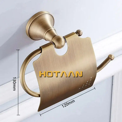 Antique brass curved toilet paper holder with sleek brushed metal surface and elegant design for bathroom use