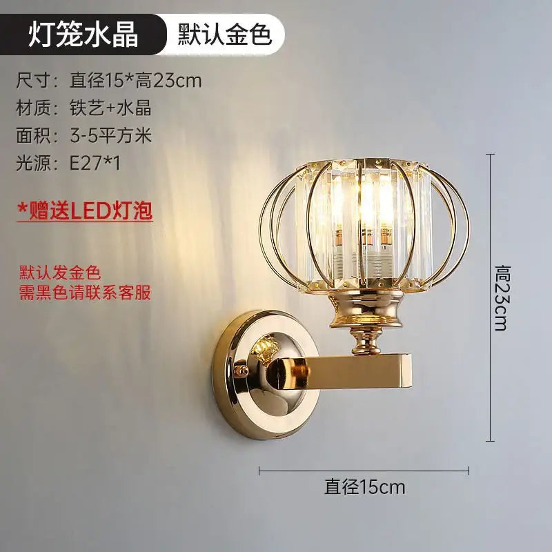 Gold-toned wall lamp with brass-finished metal frame and crystal cage design decorbites crystal led wall sconce for living room