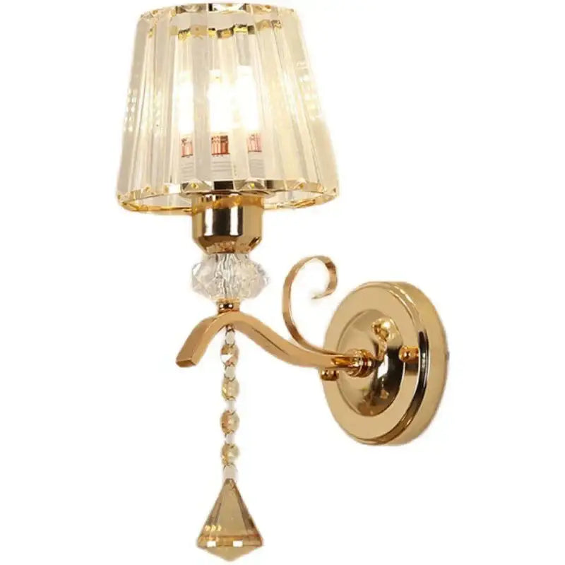 Gold-finished antique brass and dark bronze crystal led wall lamp with faceted crystal lampshade and dangling beads for decorbites crystal led wall decor