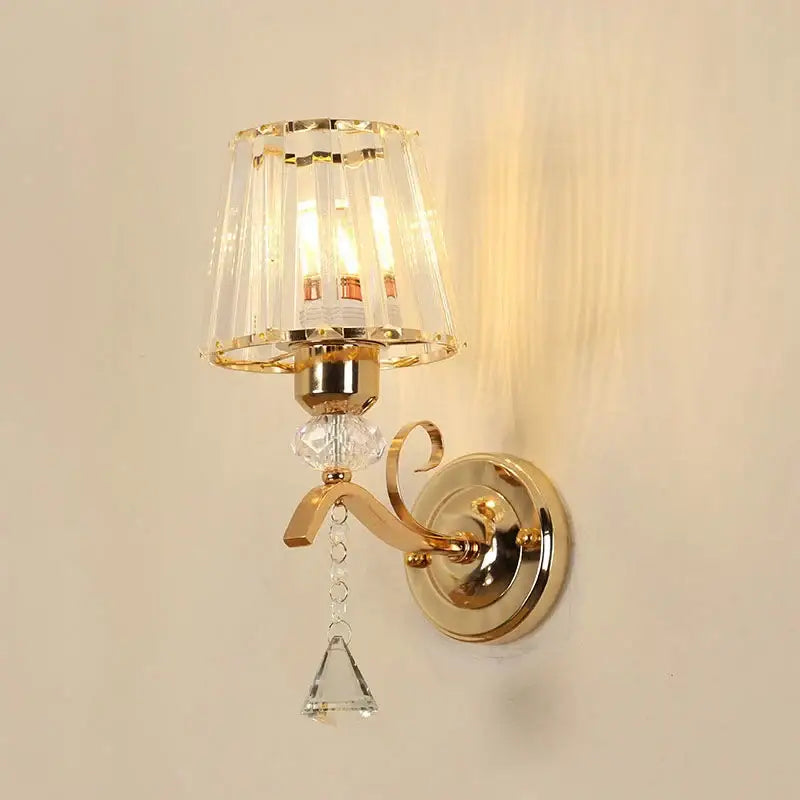 Gold-finished wall lamp with faceted crystal led shade and triangular pendant for antique brass dark bronze decorbites crystal led wall