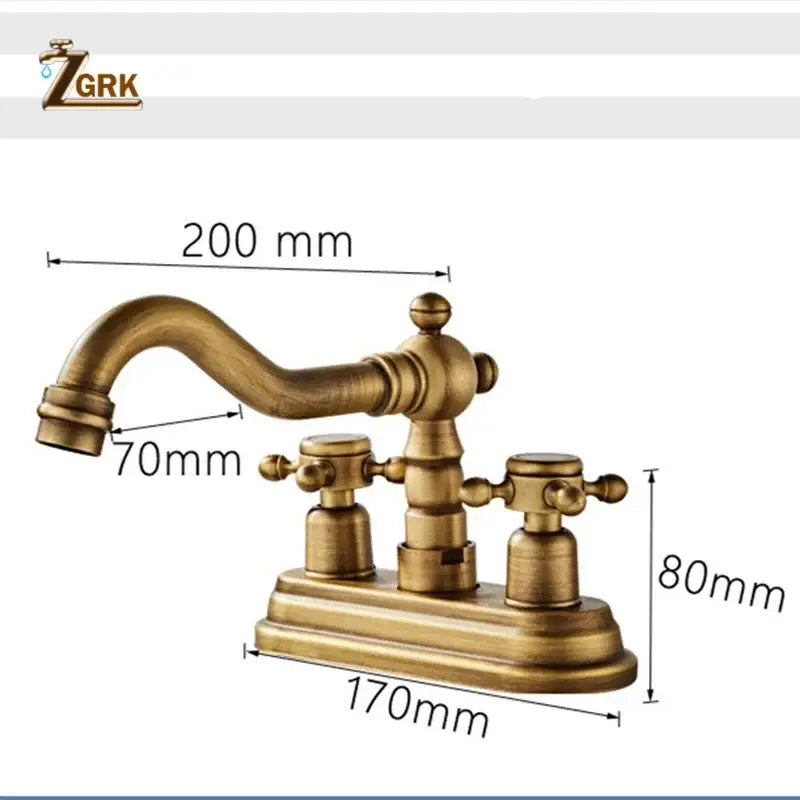 Antique brass deck mounted basin sink faucet with housing material brass and two cross-handle knobs