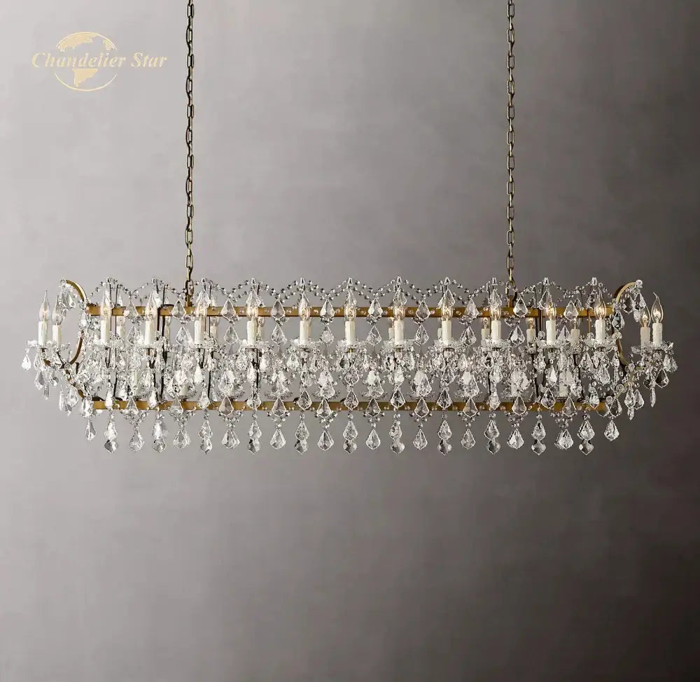 Elegant antique brass decorbites crystal iron chandelier with gold-toned frame and cascading crystals for dining room
