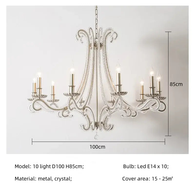 An elegant silver decorbites crystal led chandelier with intricate crystal accents and ten led lights for living rooms