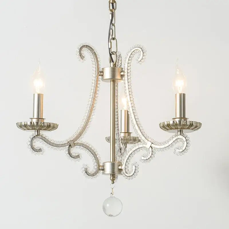 Antique brass decorbites crystal led three-arm chandelier with brushed nickel finish and clear crystal accents for living room