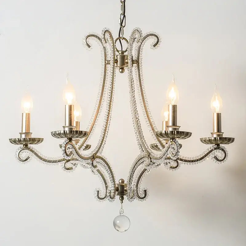 Antique brass decorbites crystal led chandelier with silver wrought iron arms and clear crystals for living room lighting