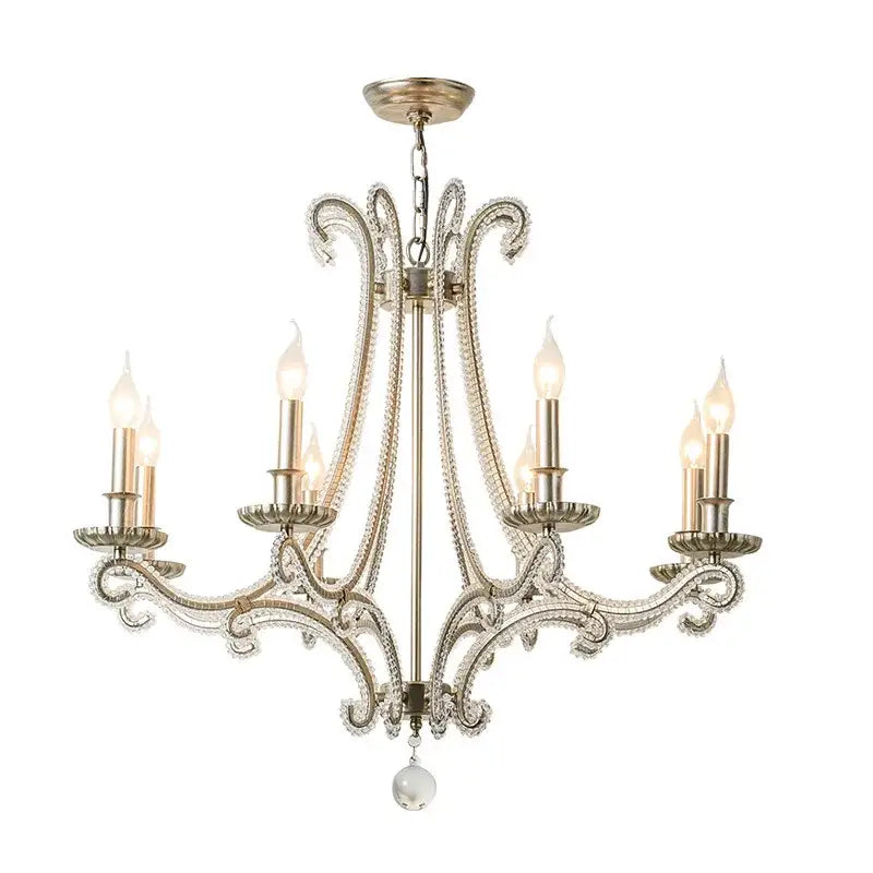 Elegant silver-toned decorbites crystal led chandelier with crystal accents and candle-style bulbs for living room light