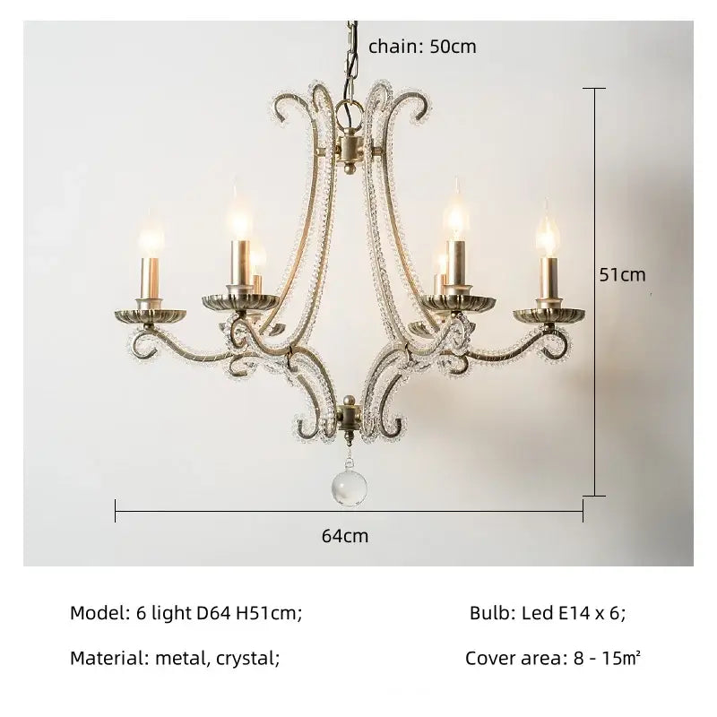 An elegant antique brass decorbites crystal led chandelier with six candle bulbs and sparkling crystal accents for living room light