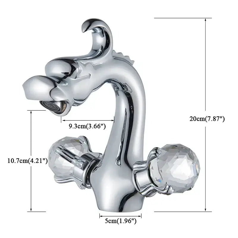 Chrome finished decorbites dragon style bathroom basin faucet mixer tap with crystal knob handles and dragon design