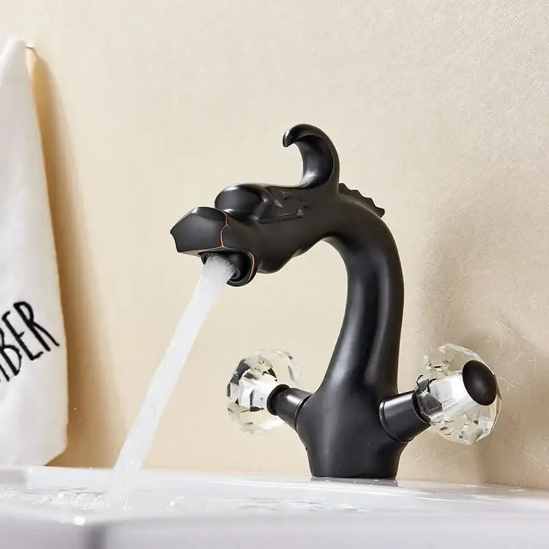 Antique brass decorbites dragon style black dragon-themed bathroom basin faucet mixer tap with crystal knobs
