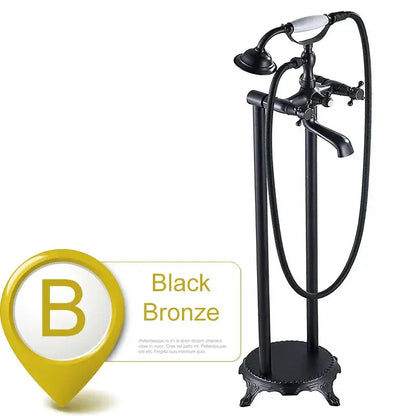 Black bronze freestanding tub faucet with decorbites dual ceramic handles and classic antique brass design for bathroom