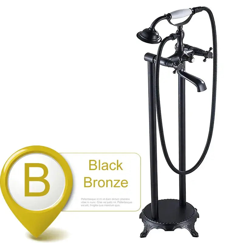 Black bronze freestanding tub faucet with decorbites dual ceramic handles and classic antique brass design for bathroom
