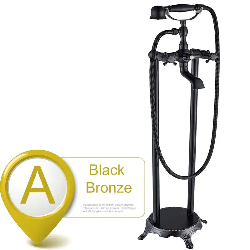 Black bronze freestanding tub faucet with decorbites dual ceramic handle and flexible hose for bathroom use