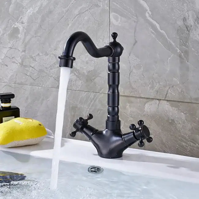 Black matte vintage style antique brass dual handle swivel sink faucet with two cross handles for kitchen decorbites dual handle