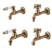 Antique brass floral ceramic wall mounted basin faucet with decorative blue floral ceramic handles for bathroom use