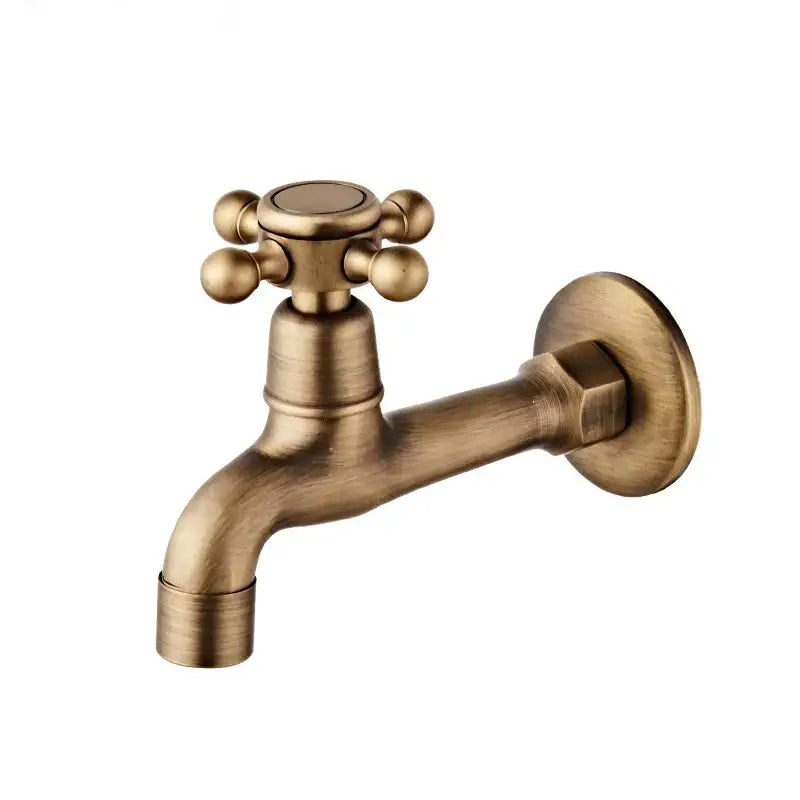 Antique brass floral ceramic wall mounted basin faucet with cross-handle and vintage design for bathroom use