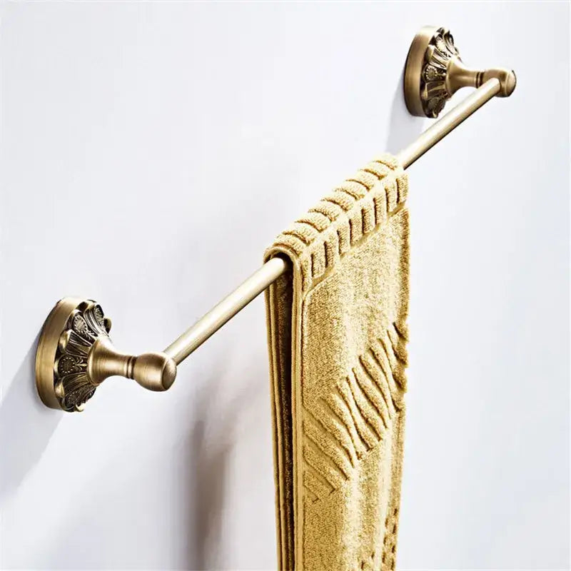 Antique brass floral hardware set bathroom double tier towel rack with ornate fluted mounts and gold brass bathroom hardware decorbites bathroom hardware set