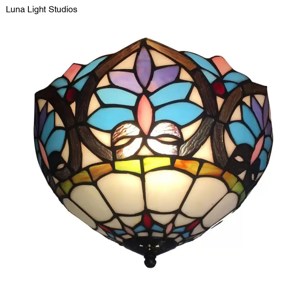 DecorBites™ Lámpara de techo DecorBites™ de latón antiguo con diseño floral y vitral - Lámpara de techo empotrada de estilo victoriano para sala de estar (2 luces)