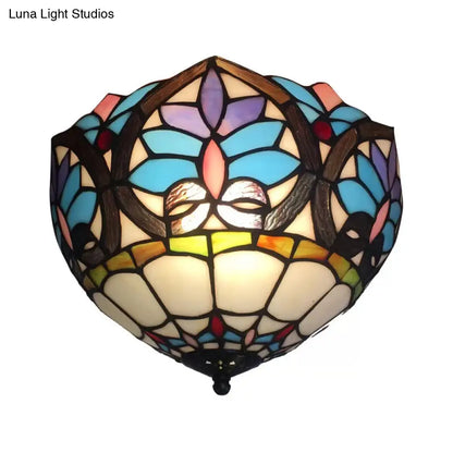 DecorBites™ Lámpara de techo DecorBites™ de latón antiguo con diseño floral y vitral - Lámpara de techo empotrada de estilo victoriano para sala de estar (2 luces)