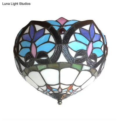 DecorBites™ Lámpara de techo DecorBites™ de latón antiguo con diseño floral y vitral - Lámpara de techo empotrada de estilo victoriano para sala de estar (2 luces)