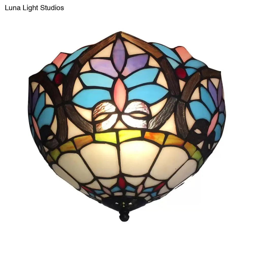 DecorBites™ Lámpara de techo DecorBites™ de latón antiguo con diseño floral y vitral - Lámpara de techo empotrada de estilo victoriano para sala de estar (2 luces)