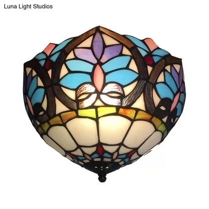 DecorBites™ Lámpara de techo DecorBites™ de latón antiguo con diseño floral y vitral - Lámpara de techo empotrada de estilo victoriano para sala de estar (2 luces)