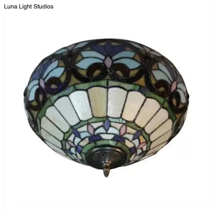 DecorBites™ Lámpara de techo DecorBites™ de latón antiguo con diseño floral y vitral - Lámpara de techo empotrada de estilo victoriano para sala de estar (2 luces)