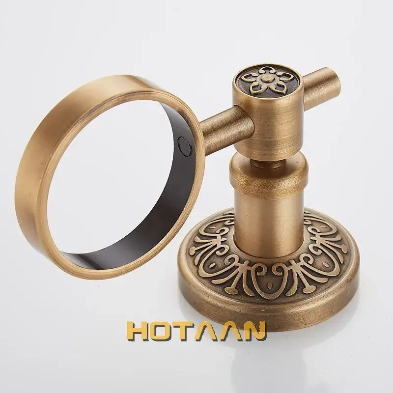 Antique brass floral towel ring soap dispenser holder with ornate engraving for bathroom soap dispenser use