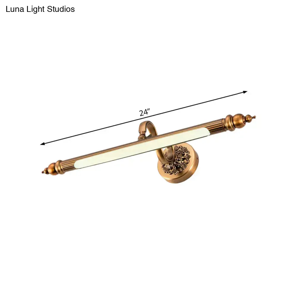 Antique brass floral wall lamp with warm white light and ornate brass finish, 24-inch length for bathroom vanity