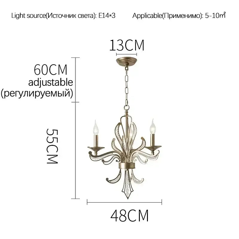 Antique brass french candle pendant lighting featuring three candle design lights with ornate leaf-inspired metalwork