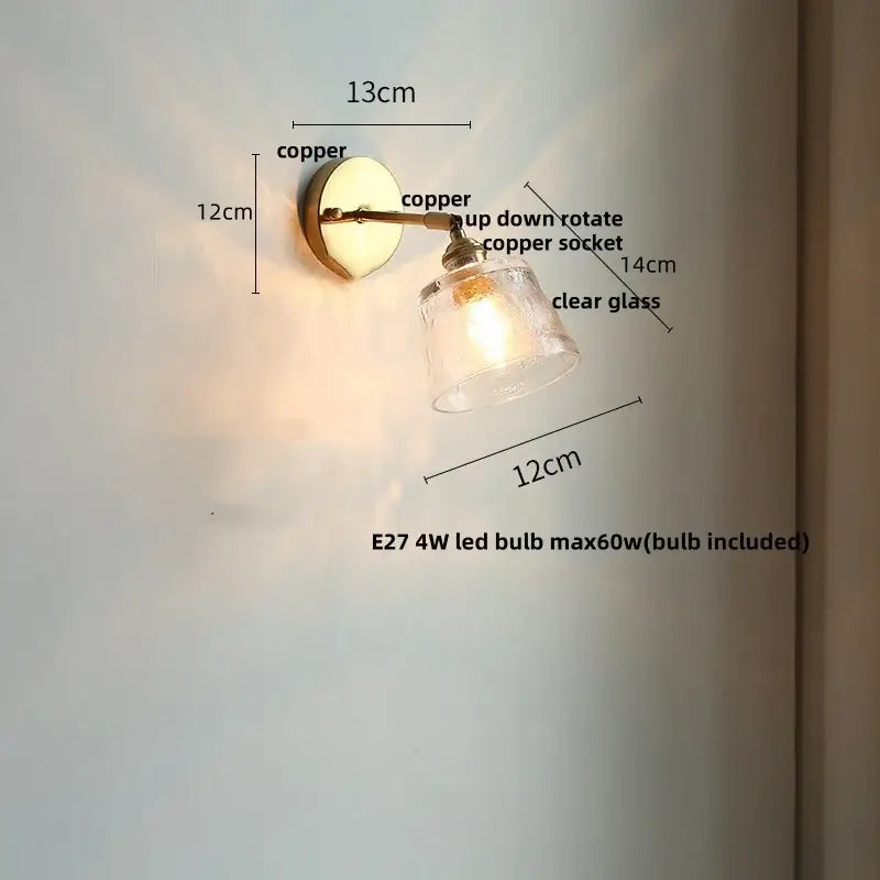 Antique brass wall sconce with glass rotate copper shade and adjustable arm in copper finish for bedroom lighting