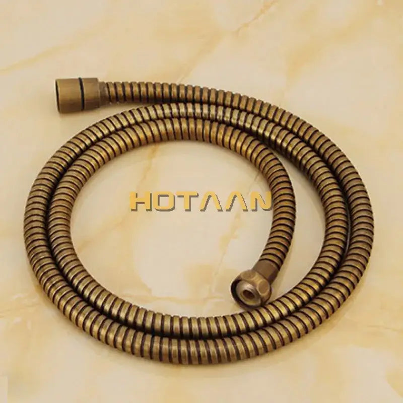 Antique brass hand shower set flexible spiral hose with threaded connectors for bathroom hand shower use