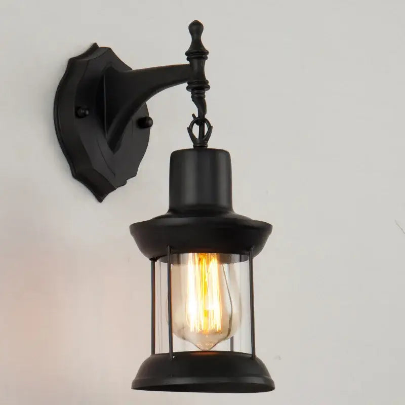 Black wrought iron industrial glass wall lamp with exposed filament bulb decorbites industrial glass sconce