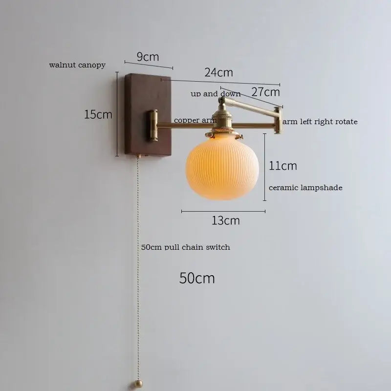 Antique brass industrial wall light with warm-toned ribbed ceramic lampshade and copper arm for decorbites clear glass use