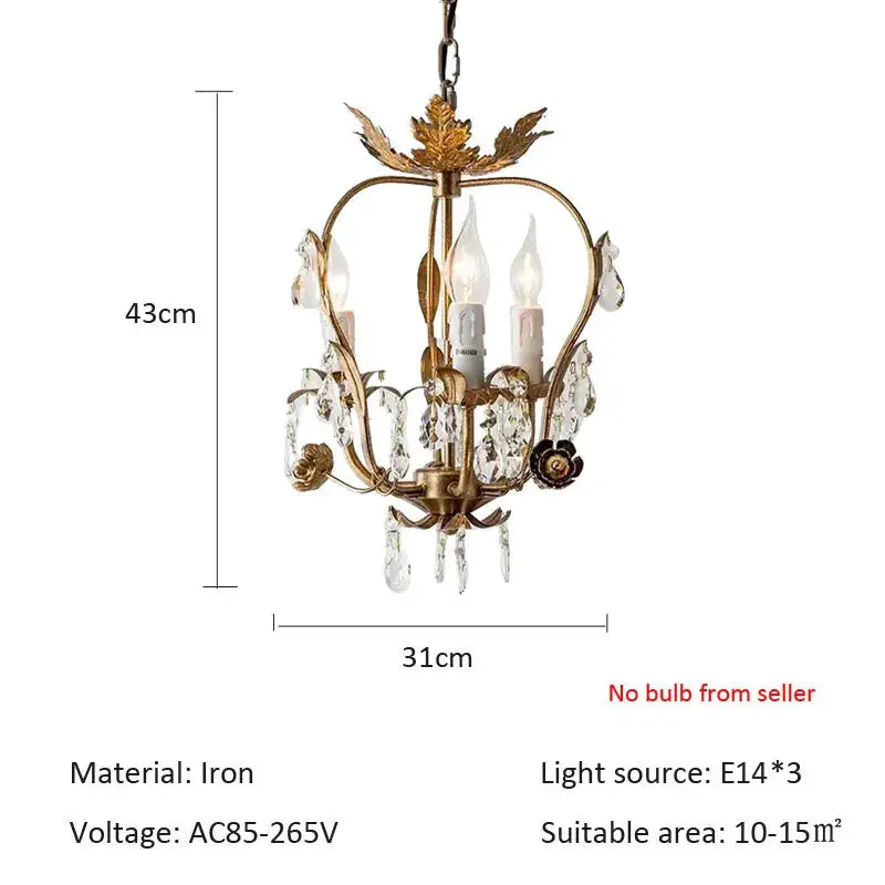 Antique brass iron crystal chandelier with leaf motifs and crystal droplets for bedroom decorbites iron crystal lighting