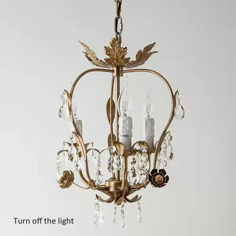 Antique brass iron crystal chandelier with gold-toned leaf details clear crystal droplets for bedroom decorbites iron crystal