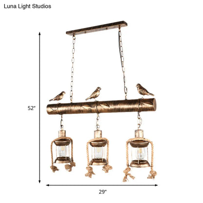 ديكوربايتس™ فانوس نحاسي عتيق مع زجاج شفاف وزينة طائر - طقم جزيرة ساحلية بثلاث مصابيح