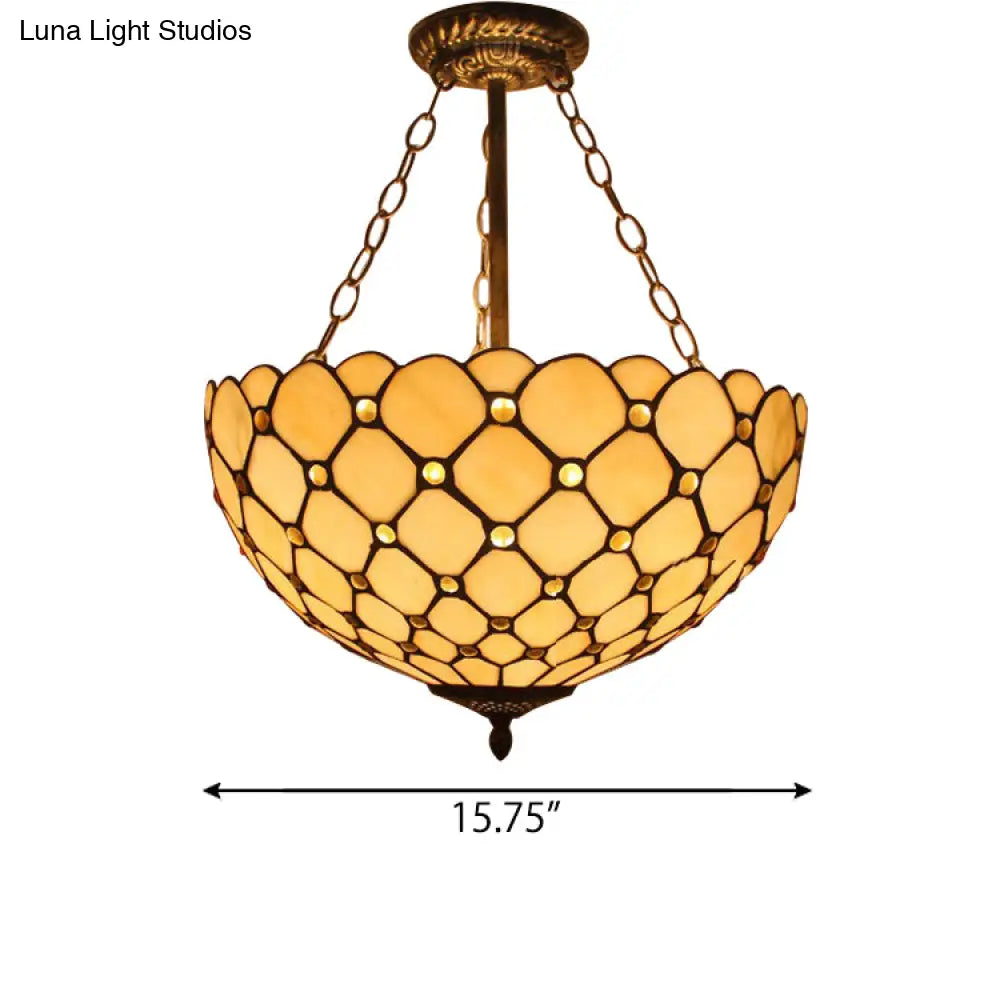 Lámpara de techo LED DecorBites™ de latón antiguo con pantalla de cristal artístico estilo Tiffany - Montaje semiempotrado para dormitorio