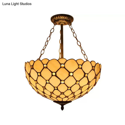 Lámpara de techo LED DecorBites™ de latón antiguo con pantalla de cristal artístico estilo Tiffany - Montaje semiempotrado para dormitorio