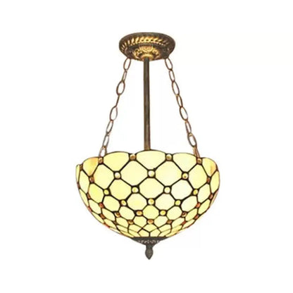 Lámpara de techo LED DecorBites™ de latón antiguo con pantalla de cristal artístico estilo Tiffany - Montaje semiempotrado para dormitorio