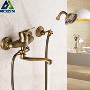 Antique brass long nose shower faucet with ceramic handle and detachable showerhead in brass finish decorbites brass long design