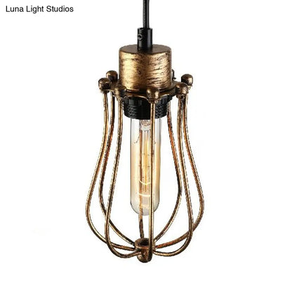 Antique Brass Metal Pendant Light Cage - Stylish Farmhouse Hanging Lamp Fixture with 1 Light