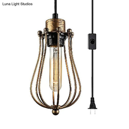 Antique Brass Metal Pendant Light Cage - Stylish Farmhouse Hanging Lamp Fixture with 1 Light