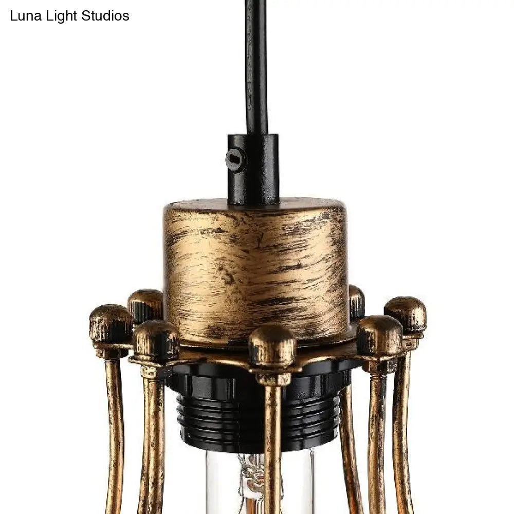 Antique Brass Metal Pendant Light Cage - Stylish Farmhouse Hanging Lamp Fixture with 1 Light