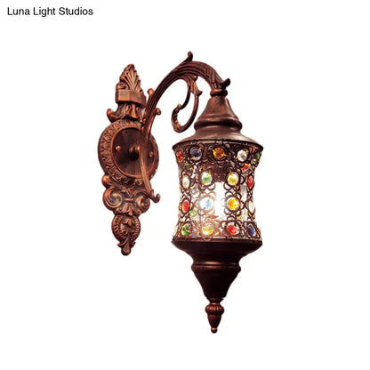 Antique brass mosaic filigree traditional iron wall lamp with bronze finish and colorful glass for 220v-240v 110v-120v use