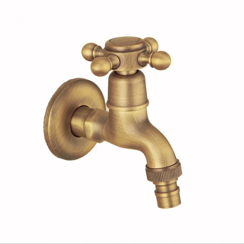 Antique brass outdoor single hole faucet with cross handle and decorative spherical knobs housing material brass