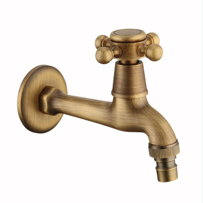 Antique brass outdoor single hole faucet with cross handle and brass housing material for garden and washing use