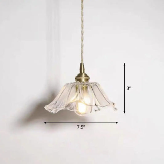 Antique Brass Pendant Light with Floral Glass Shade - Elegant 1-Light Hanging Fixture