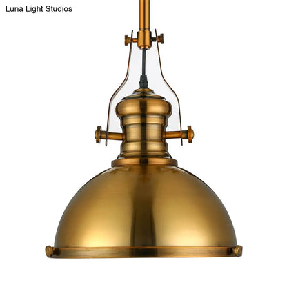 Antique Brass Pendant Light with Frosted Diffuser - Vintage Style Metal Dome Shade, 1-Light Hanging Lamp