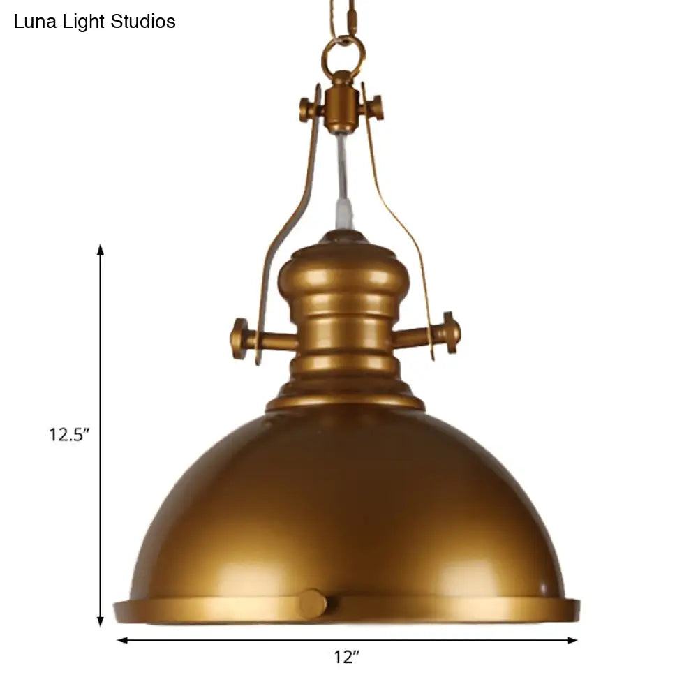 Antique Brass Pendant Light with Frosted Diffuser - Vintage Style Metal Dome Shade, 1-Light Hanging Lamp